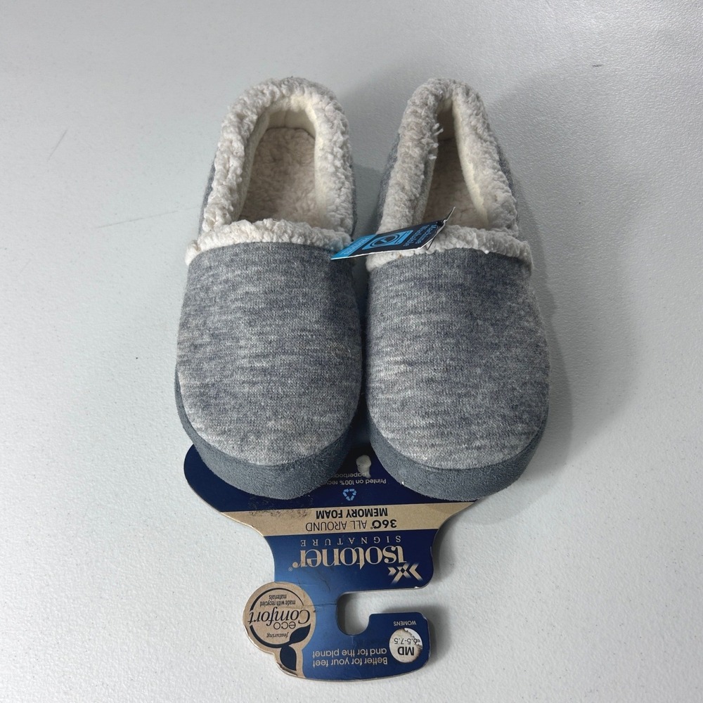 Isotoner Signature Womens Medium 6.5-7.5‎ Grey Memory Foam Slippers 8233K New